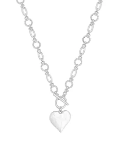 Mood Silver Molten Heart Ball Chain Long Pendant Necklace