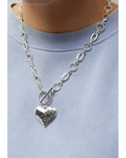 Mood Silver Molten Heart Ball Chain Long Pendant Necklace