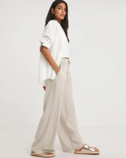 Natural Linen Mix Wide Leg Trousers