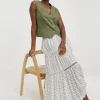 Natural Print Crinkle Midi Skirt