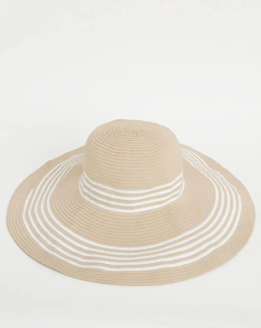 Natural Wide Brim Stripe Detail Hat