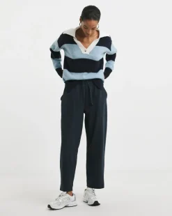 Navy Barrel Leg Cotton Mix Jogger