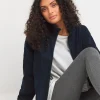 Navy Borg Rib Collar Zip Up Jacket