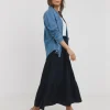 Navy Cheesecloth Tiered Midi Skirt