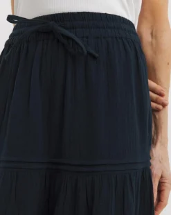 Navy Cheesecloth Tiered Midi Skirt