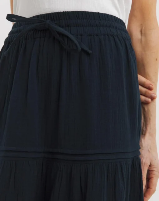 Navy Cheesecloth Tiered Midi Skirt