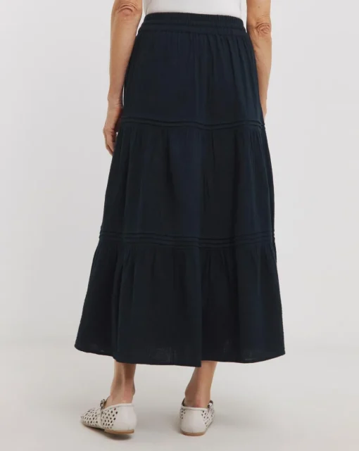Navy Cheesecloth Tiered Midi Skirt