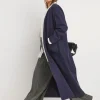 Navy Collarless Longline Coat