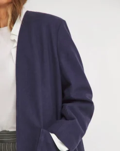 Navy Collarless Longline Coat
