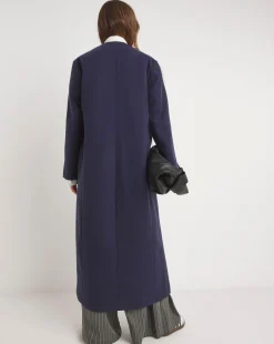 Navy Collarless Longline Coat