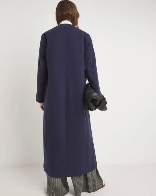 Navy Collarless Longline Coat