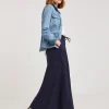 Navy Linen Mix Maxi Skirt