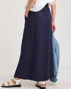 Navy Linen Mix Maxi Skirt