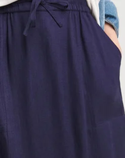 Navy Linen Mix Maxi Skirt