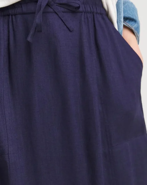 Navy Linen Mix Maxi Skirt