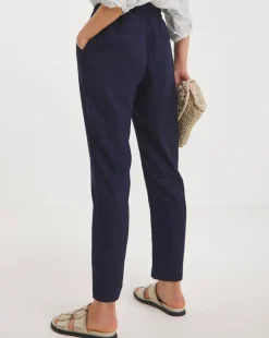 Navy Linen Mix Tapered Trousers