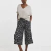 Navy Print Jersey Cropped Wide Leg Culottes