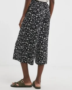 Navy Print Jersey Cropped Wide Leg Culottes