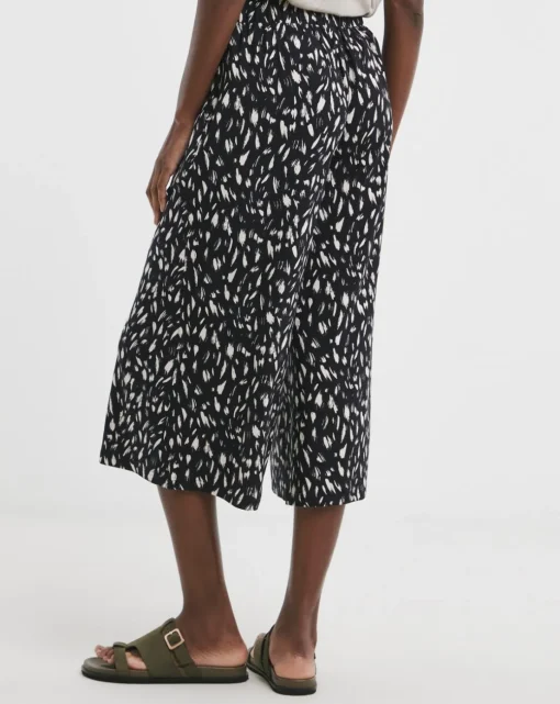 Navy Print Jersey Cropped Wide Leg Culottes