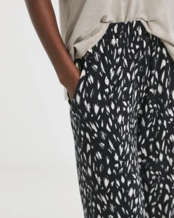 Navy Print Jersey Cropped Wide Leg Culottes