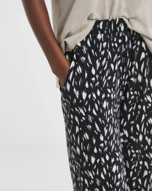 Navy Print Jersey Cropped Wide Leg Culottes
