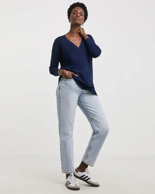Navy Slouchy V Neck Tunic