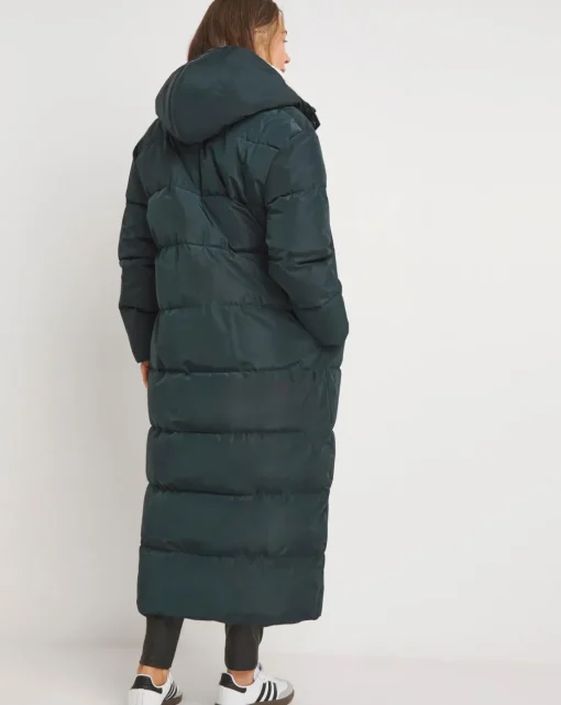 Navy Water Resist Contrast Padded Maxi Coat