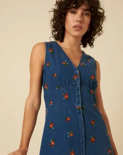 Nobody's Child Denim Sandra Embroidered Midi Dress