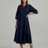 Nobody's Child Garland Embroidered Denim Midi Dress