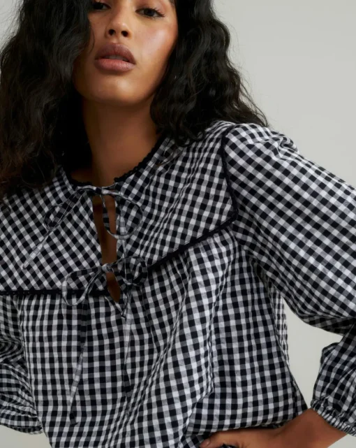 Nobody's Child Gingham Check Birdie Blouse