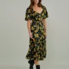 Nobody's Child Kimberly Midi Dress Yellow and Black Ditsy Floral