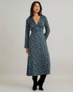 Nobody's Child Lydia Midi Dress Blue and Yellow Ditsy Floral
