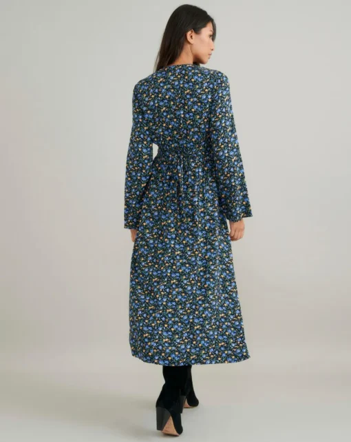 Nobody's Child Lydia Midi Dress Blue and Yellow Ditsy Floral