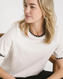 Oatmeal Crew Neck Stitch Detail Boxy T-Shirt