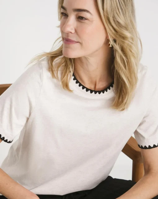 Oatmeal Crew Neck Stitch Detail Boxy T-Shirt