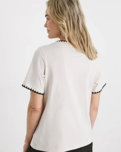 Oatmeal Crew Neck Stitch Detail Boxy T-Shirt