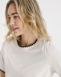 Oatmeal Crew Neck Stitch Detail Boxy T-Shirt