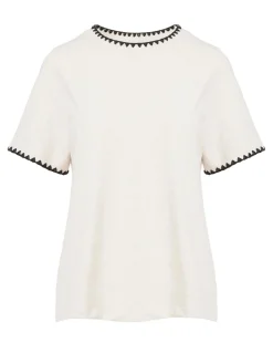 Oatmeal Crew Neck Stitch Detail Boxy T-Shirt