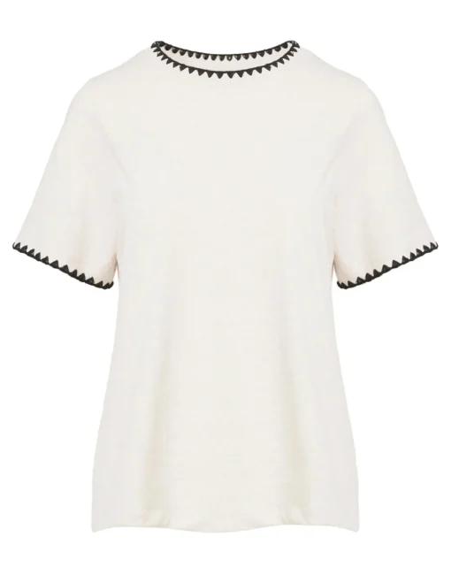 Oatmeal Crew Neck Stitch Detail Boxy T-Shirt