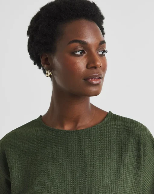 Olive Crew Neck Textured Top