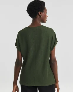 Olive Crew Neck Textured Top