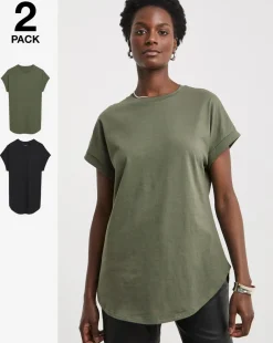 2 Pack Short Sleeve Curved Hem Longline top