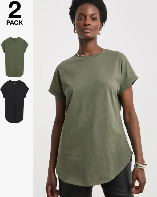 2 Pack Short Sleeve Curved Hem Longline top
