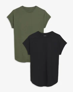 2 Pack Short Sleeve Curved Hem Longline top