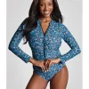 Panache Grace Long Sleeved Non Wired Swimsuit Blue Posy Print
