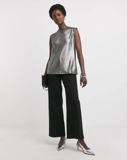 Pewter Crew Neck Foiled Tank