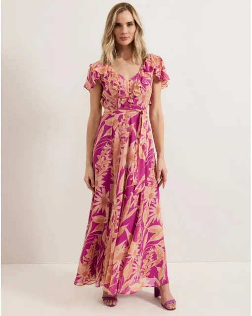 Phase Eight Dinara Printed Frill Detail Maxi Dress