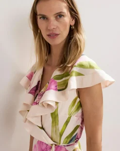 Phase Eight Matilda Floral Linen Ruffle Midi Dress