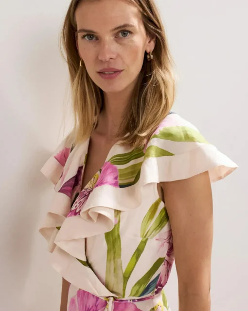 Phase Eight Matilda Floral Linen Ruffle Midi Dress