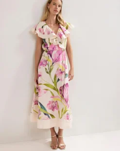 Phase Eight Matilda Floral Linen Ruffle Midi Dress